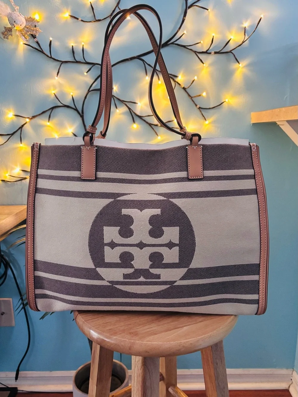 Tory Burch Ella Jacquard Stripe Large Tote Bag